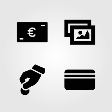 Düğmeler simgeler kümesi. İllüstrasyon resim vektör, bağış, kredi kartı ve euro