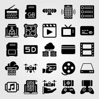 Teknoloji simge vektör ayarlayın. SD kart, smartphone, bulut bilgisayar ve sunucu