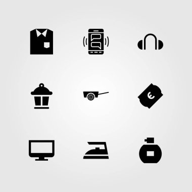 Alışveriş vektör Icon set. sepeti, bilgisayar, akıllı telefon ve bilet