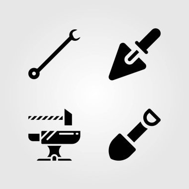 Araçlar Icons set. Vektör çizim mala, İngiliz anahtarı, kürek ve örs