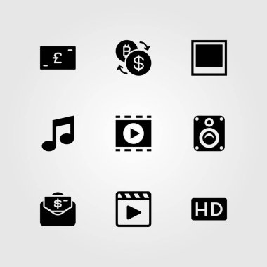 Düğmeleri Icon set vektör. HD, fotoğraf, para ve hoparlör