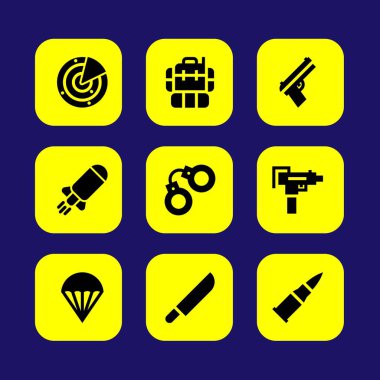Silah vektör Icon set. bıçak, av tüfeği, paraşüt ve madde işareti
