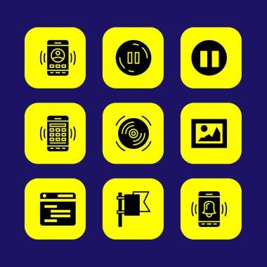 Temel vektör Icon set. Kompakt disk, bayrak, resim ve akıllı telefon