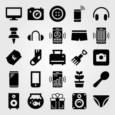 Alışveriş vektör Icon set. Çatal, düğme, ekmek kızartma makinesi ve PIN