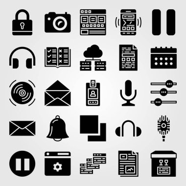 Temel vektör Icon set. Pause, mikrofon, Katmanlar ve kimlik kartı