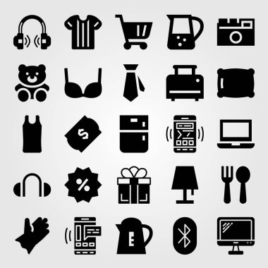 Alışveriş vektör Icon set. sepeti, gömlek, alışveriş sepeti ve ayı