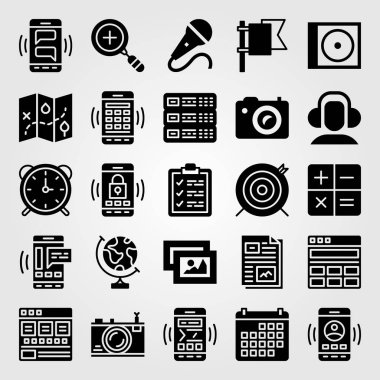 Temel simge vektör ayarlayın. Pano, hedef, çalar saat ve dünya Küre