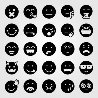 Duygular Icon set vektör. sır, wink, tuhaf ve sessiz