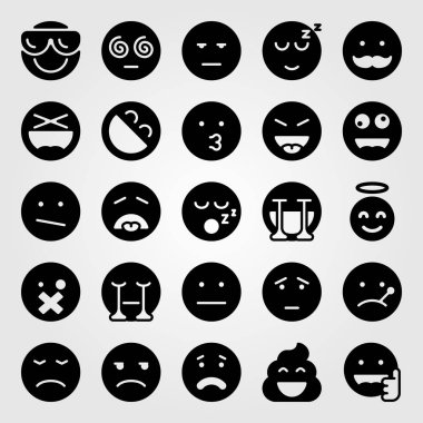 Duygular Icon set vektör. sessiz, kızgın, bıyık ve gibi