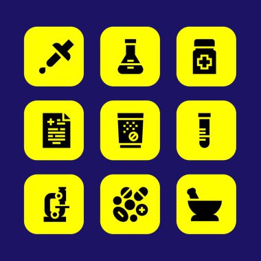 Tıp vektör Icon set. tüp, tıbbi sonucu, pipet ve harç