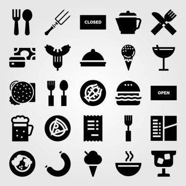Restoran vektör Icon set. kontrol, dondurma, tepsi ve kapalı