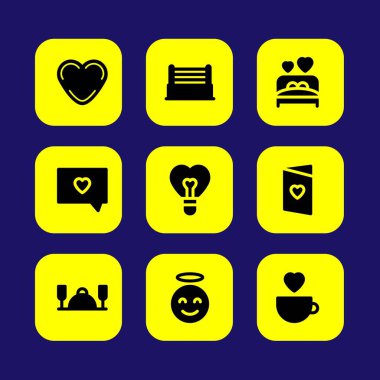 Sevgililer günü vektör Icon set. Angel, Sevgililer günü, kalp ve sevgi yatak