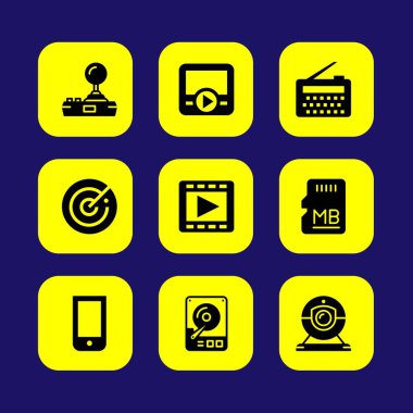 Teknoloji vektör Icon set. Web kamerası, hhd, smartphone ve dard sürücü
