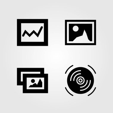 Multimedya simgeler kümesi. Vektör çizim analitik, kompakt disk ve resim