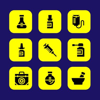 Tıp vektör Icon set. flask, şırınga, nazal sprey ve tıp