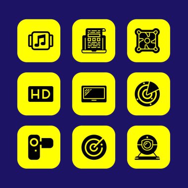 Teknoloji vektör Icon set. Camcoder, radar, soğutucu ve web kamerası