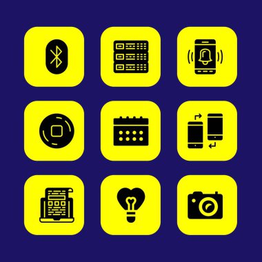 Temel vektör Icon set. Dur, sunucu, smartphone ve takvim