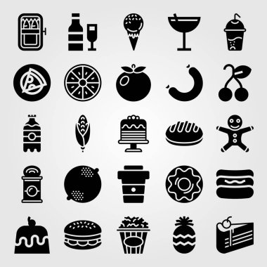 Yiyecek ve içecekler Icon set vektör. Burger, dondurma, pizza ve kahve fincanı