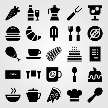 Restoran vektör Icon set. pasta, burger, çay bardağı ve su ısıtıcısı
