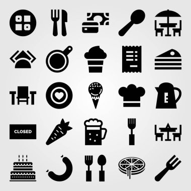 Restoran vektör Icon set. pasta, havuç, pizza ve ödeme