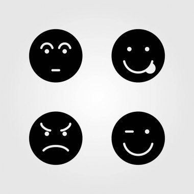 Duygular Icon set vektör. gülümseme, dil, merak ve öfkeli
