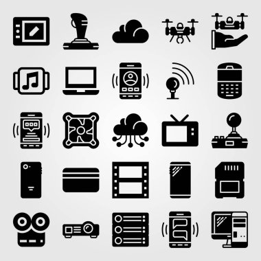 Teknoloji vektör Icon set. bilgisayar, pc, müzik çalar ve bellek