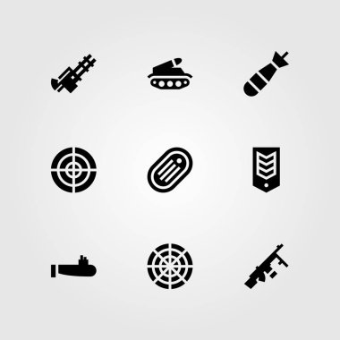 Silah vektör Icon set. Radar, tank, denizaltı ve silah