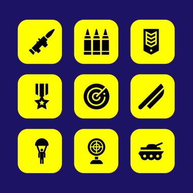 Silah vektör Icon set. Amaç, madde işaretleri, mühimmat ve roket