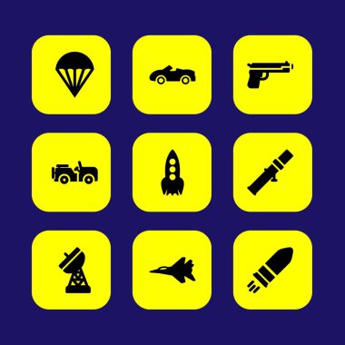 Askeri vektör Icon set. roket, bazuka, paraşüt ve anten