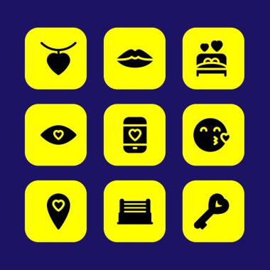 Sevgililer günü vektör Icon set. aşk yatak, aşk cep, yüzük ve Sevgililer günü
