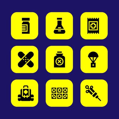 Tıp vektör Icon set. Grup, tıp, yama ve şişesi