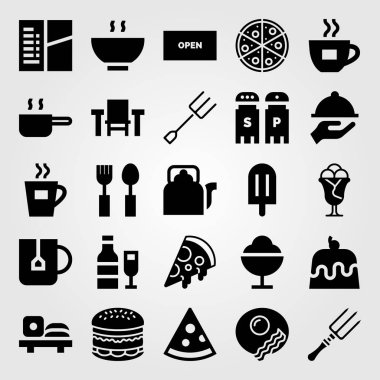 Restoran vektör Icon set. Pizza, suşi, dondurma ve çorba