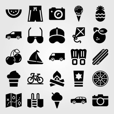 Yaz aylarında vektör Icon set. karpuz, Mayo, kamyon ve güneş gözlüğü