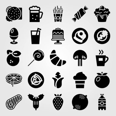 Yiyecek ve içecekler Icon set vektör. biftek, çay, dondurma ve lolipop