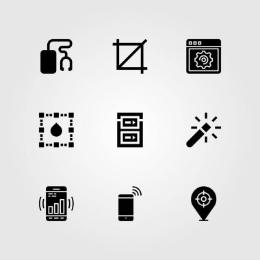Web tasarım vektör Icon set. akıllı telefon, müzik çalar, sihirli değnek ve kırpma