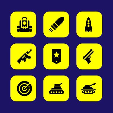Silah vektör Icon set. Chevron, İlkyardım çantası, silah ve roket