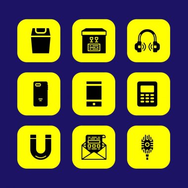 Temel vektör Icon set. mıknatıs, hesap makinesi, paket ve mikrofon