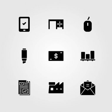 İş vektör Icon set. dosya, dolar, Resepsiyon ve yüksek çakmak