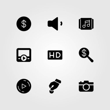 Düğmeleri Icon set vektör. dolar, bağış, dolar sikke ve film oyuncu