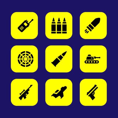 Silah vektör Icon set. keskin nişancı, savaş, tüfek ve radar
