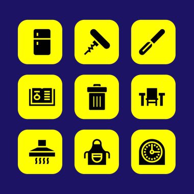 Mutfak vektör Icon set. tarifi, çıkarıcı başlık, tirbuşon ve Soyucu