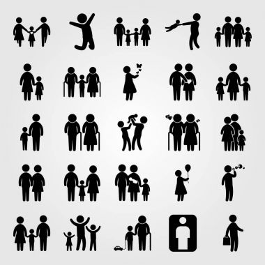 İnsanlar simge vektör ayarlayın. adam, anne, kız ve yaşlı