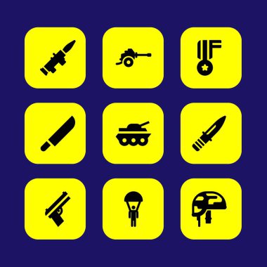 Silah vektör Icon set. madalya, paraşüt, roka ve bıçak