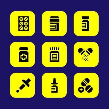 Tıp vektör Icon set. pipet, tıp, nazal sprey ve tabletler