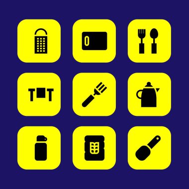 Mutfak vektör Icon set. çatal bıçak takımı, Masa, rende ve termos