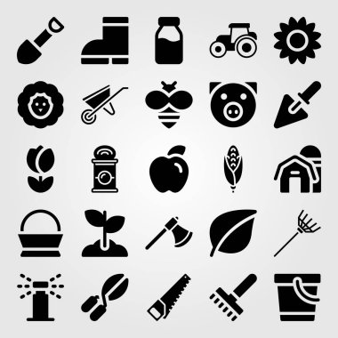 Bahçe simge vektör ayarlayın. Filiz, sepet, kürek ve komisyon