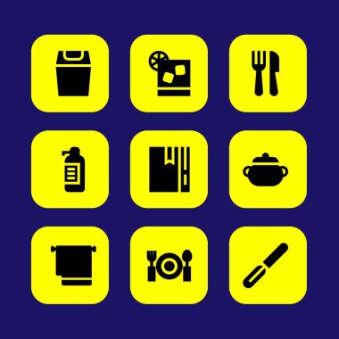Mutfak vektör Icon set. Tencere, soyma, havlu ve çöp kutusu