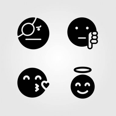 Duygular Icon set vektör. öpücük, Sevgililer günü, melek ve antipati