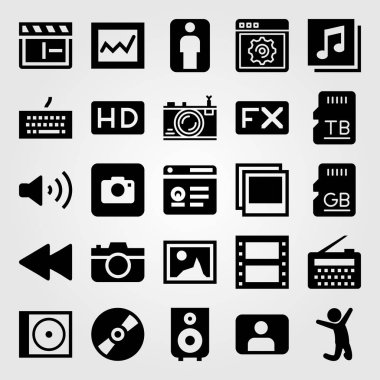 Multimedya vektör Icon set. kullanıcı, fx, analytics ve quaver