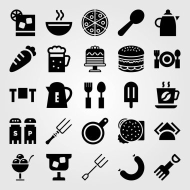 Restoran vektör Icon set. bira, dondurma, tuz ve karabiber ve kahve